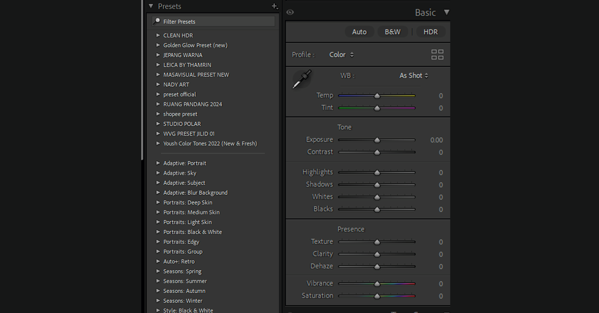 perbedaan preset dan profile di lightroom